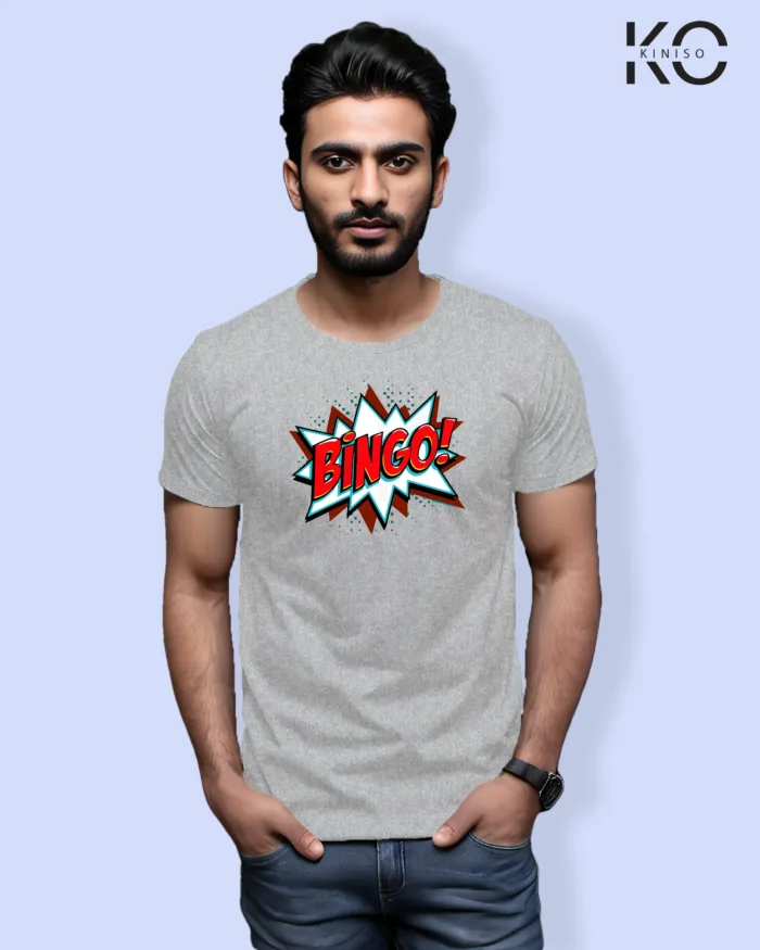 Image of Comic inspired design half sleeve t-shirt | Bingo Grey