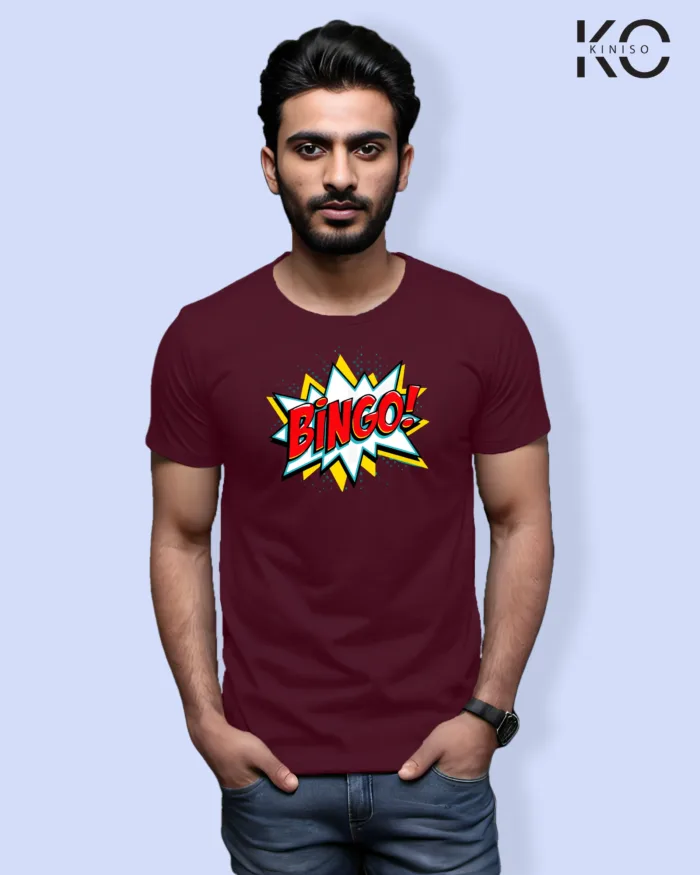 Image of Comic inspired design half sleeve t-shirt | Bingo Maroon