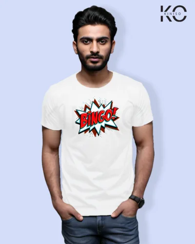 Image of Comic inspired design half sleeve t-shirt | Bingo White