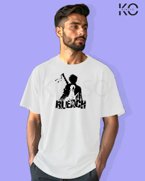 Image of Anime inspired design Drop-shoulder t-shirt | Bleach Men White