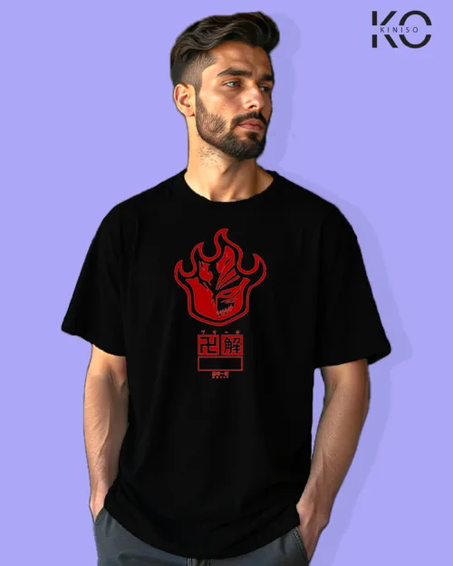 Image of Anime inspired design Drop-shoulder t-shirt | Bleach Red Mask Black