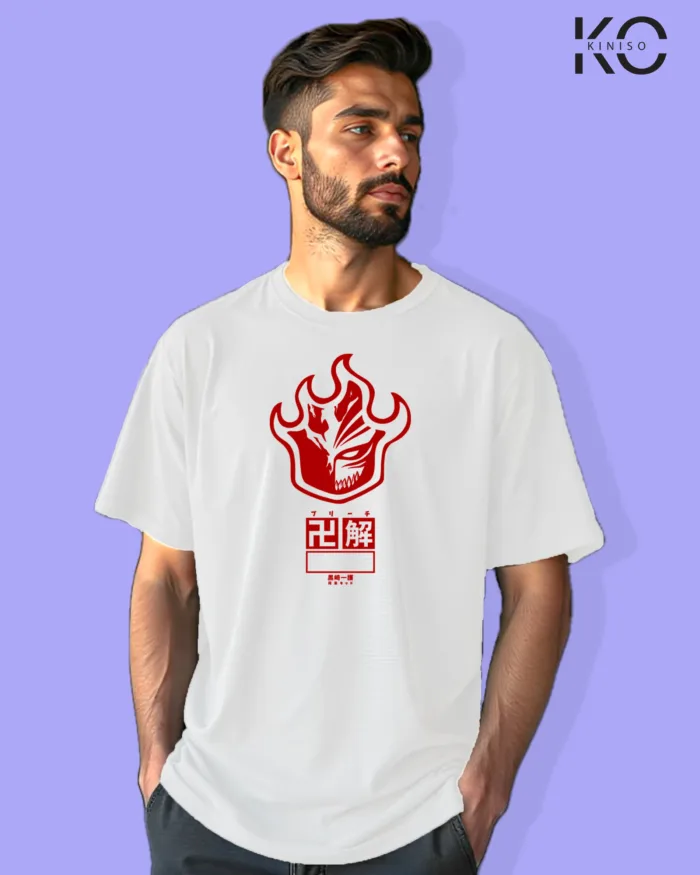 Image of Anime inspired design Drop-shoulder t-shirt | Bleach Red Mask White