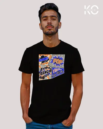 Image of Comic inspired design half sleeve t-shirt | Boom Pop Bang Black