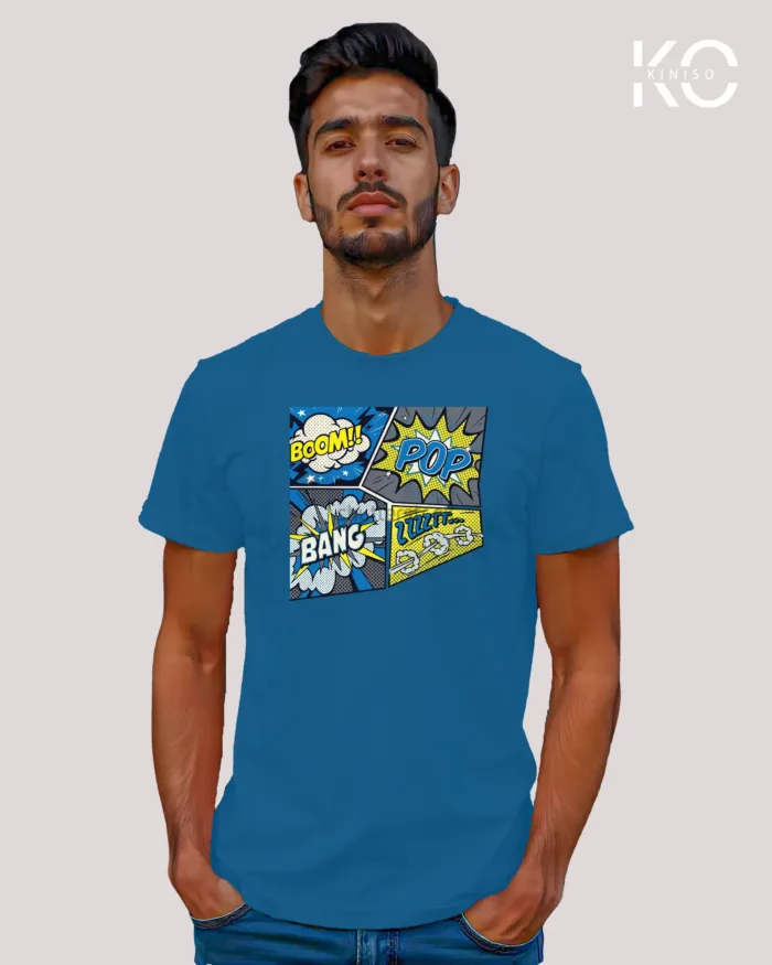 Image of Comic inspired design half sleeve t-shirt | Boom Pop Bang Blue