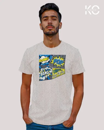 Image of Comic inspired design half sleeve t-shirt | Boom Pop Bang Grey