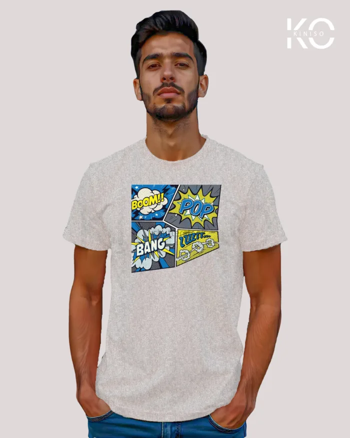 Image of Comic inspired design half sleeve t-shirt | Boom Pop Bang Grey
