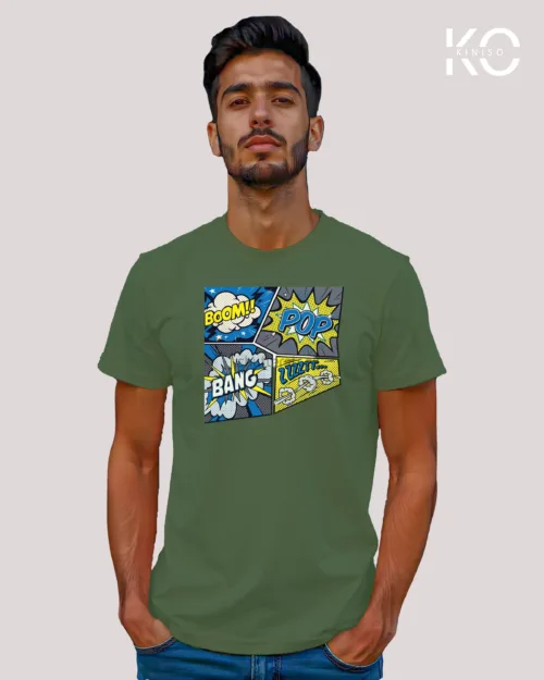 Image of Comic inspired design half sleeve t-shirt | Boom Pop Bang Pastel Green