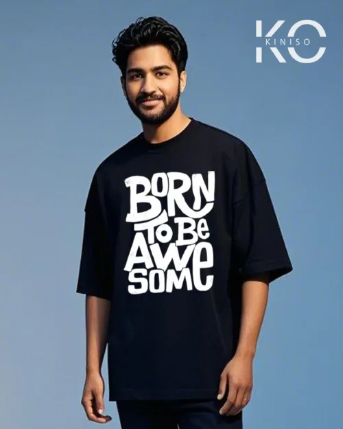 Image of Kiniso GYM themed black color drop shoulder t-shirt with Born to be Awesome printed for fitness freak Bangladeshis