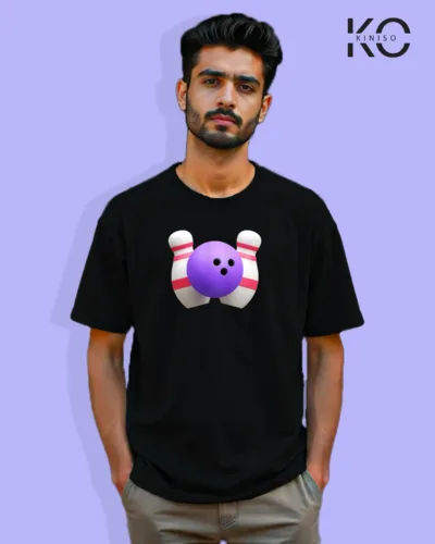 Image of Gaming inspired black color Drop Shoulder t-shirt with Bowling design for gamer in Bangladesh