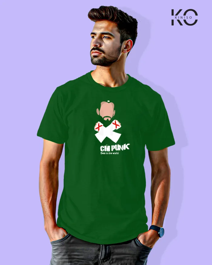 Image of Movie and TV Show inspired design Half Sleeve t-shirt | CM Punk Bottle Green