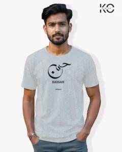 Image of Islamic inspired design Half-sleeve t-shirt | Calligraphy Hassan Grey