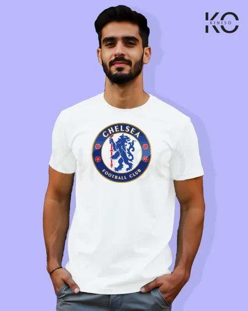 Image of Football inspired design half sleeve t-shirt | Chelsea Logo White