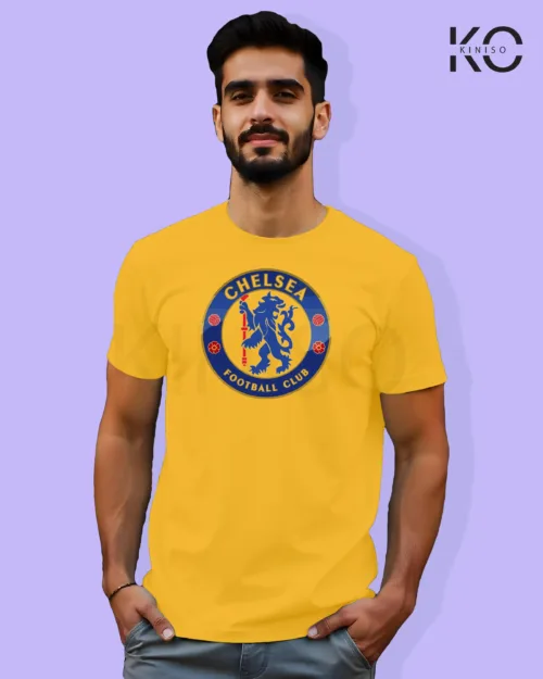 Image of Football inspired design half sleeve t-shirt | Chelsea Logo Yellow