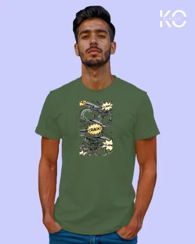 Image of Comic inspired design half sleeve t-shirt | Clang Crack Pastel Green
