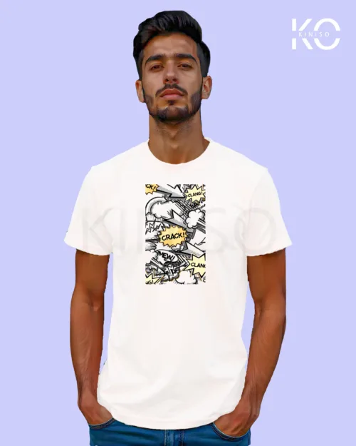 Image of Comic inspired design half sleeve t-shirt | Clang Crack White