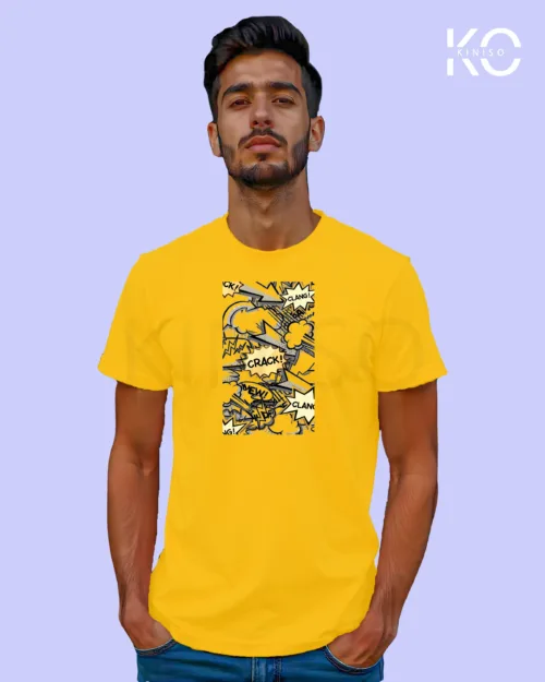 Image of Comic inspired design half sleeve t-shirt | Clang Crack Yellow