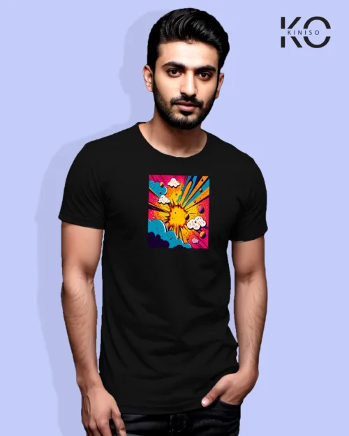 Image of Comic inspired design half sleeve t-shirt | Color Splash Black