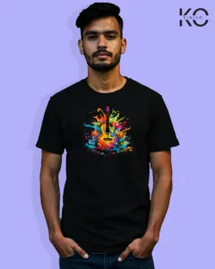 Image of Music inspired design Half Sleeve t-shirt | Colorful Guiter Black