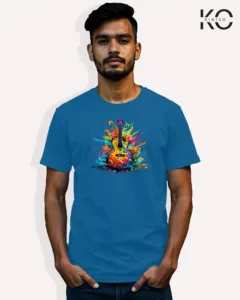 Image of Music inspired design Half Sleeve t-shirt | Colorful Guiter Blue