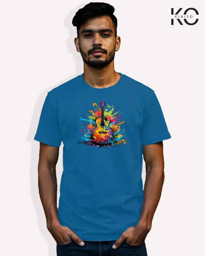 Image of Music inspired design Half Sleeve t-shirt | Colorful Guitar Blue