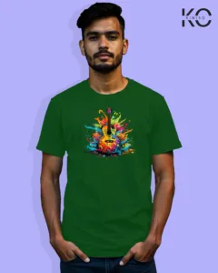 Image of Music inspired design Half Sleeve t-shirt | Colorful Guiter Bottle Green