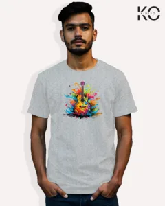 Image of Music inspired design Half Sleeve t-shirt | Colorful Guiter Grey