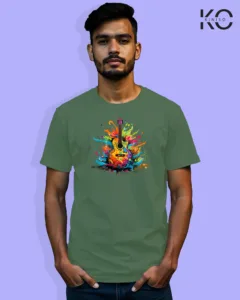 Image of Music inspired design Half Sleeve t-shirt | Colorful Guiter Pastel Green