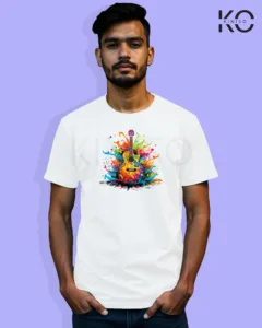 Image of Music inspired design Half Sleeve t-shirt | Colorful Guiter White