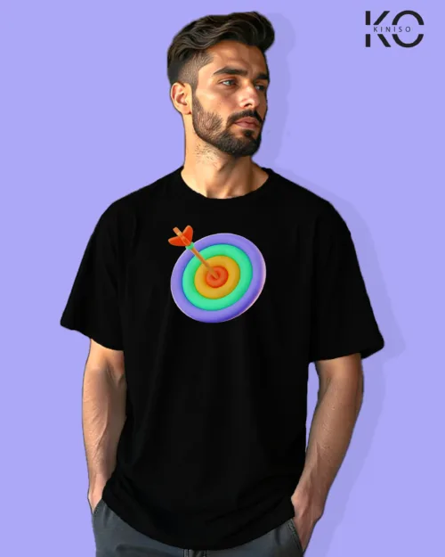 Image of Gaming inspired black color Drop Shoulder t-shirt with Dart Board design for gamer in Bangladesh