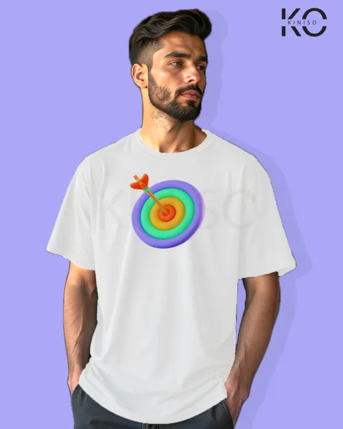 Image of Gaming inspired white color Drop Shoulder t-shirt with Dart Board design for gamer in Bangladesh