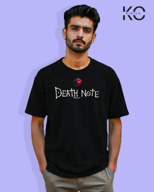 Image of Anime inspired design Drop-shoulder t-shirt | Death Note Apple Black