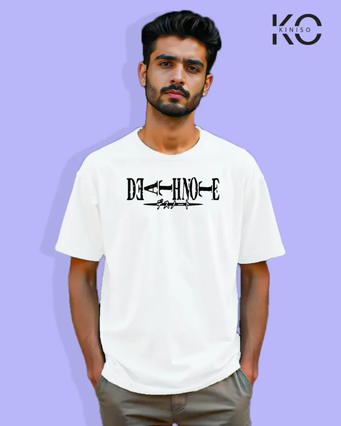 Image of Anime inspired design Drop-shoulder t-shirt | Death Note Name White