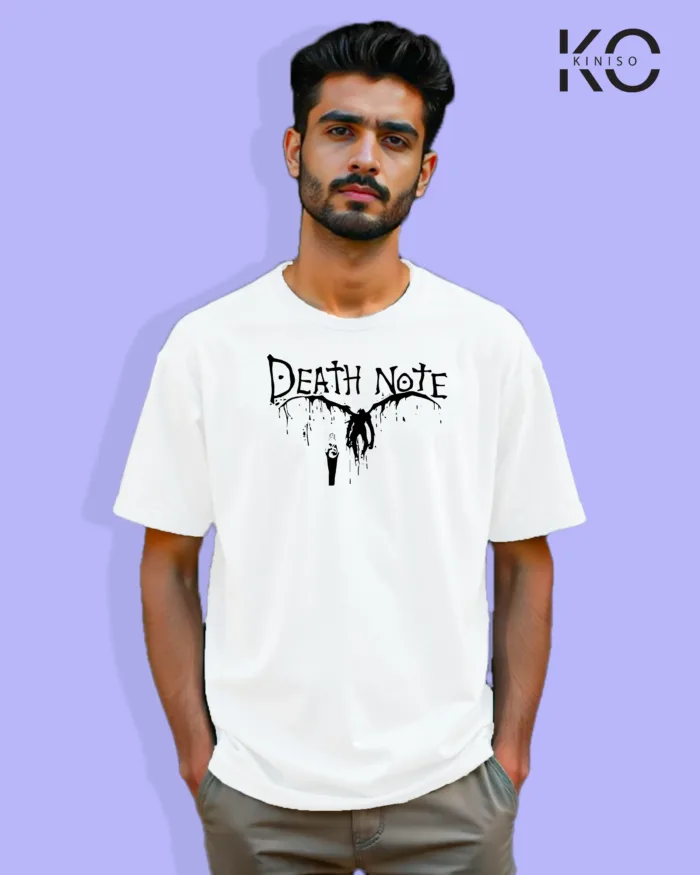 Image of Anime inspired design Drop-shoulder t-shirt | Death Note and Ryuk walkin White