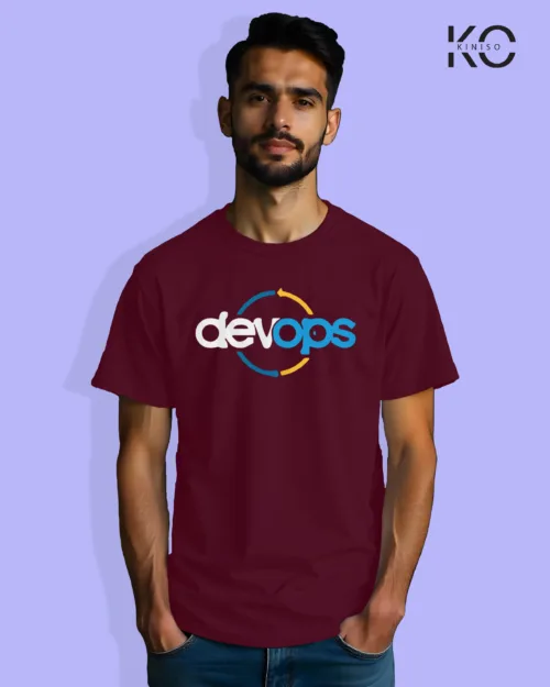 Image of Engineer and tech inspired design half sleeve t-shirt | Devops Maroon