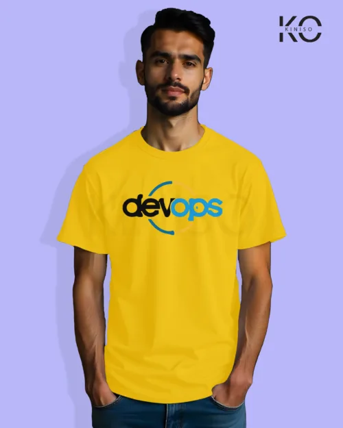 Image of Engineer and tech inspired design half sleeve t-shirt | Devops Yellow