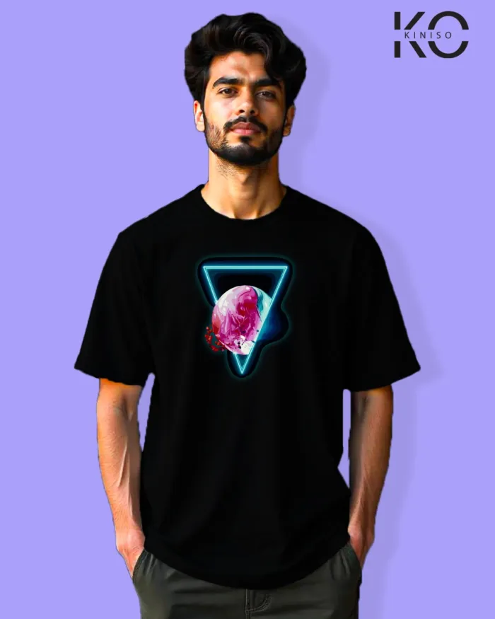 Image of Graffiti inspired design black color Drop Shoulder t-shirt with Diamond Shape print for hip hop lovers