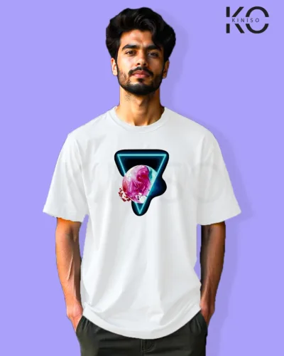 Image of Graffiti inspired design white color Drop Shoulder t-shirt with Diamond Shape print for hip hop lovers