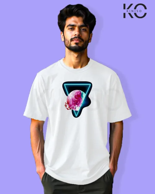 Image of Graffiti inspired design white color Drop Shoulder t-shirt with Diamond Shape print for hip hop lovers