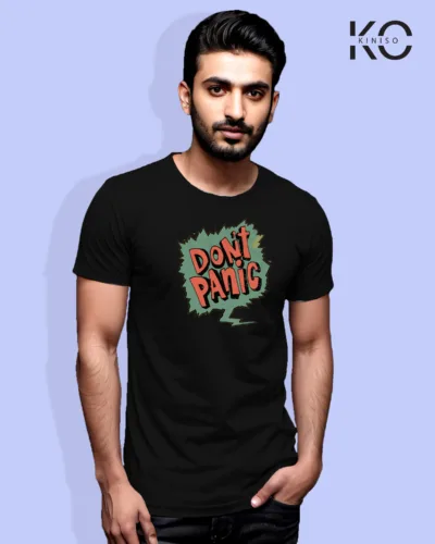 Image of Comic inspired design half sleeve t-shirt | Don't Panic Black