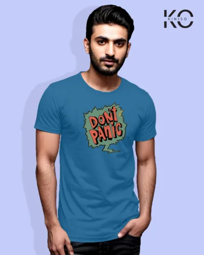 Image of Comic inspired design half sleeve t-shirt | Don't Panic Blue