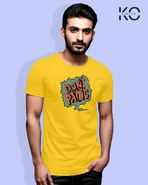 Image of Comic inspired design half sleeve t-shirt | Don't Panic Yellow