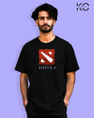 Image of Gaming inspired black color Drop Shoulder t-shirt with Dota 2 design for gamer in Bangladesh