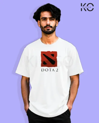 Image of Gaming inspired white color Drop Shoulder t-shirt with Dota 2 design for gamer in Bangladesh