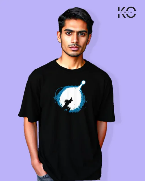 Image of Anime inspired design Drop-shoulder t-shirt | Dragon Ball throwing Black