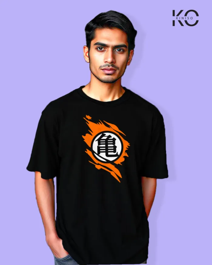 Image of Anime inspired design Drop-shoulder t-shirt | Dragon Ball Logo Black