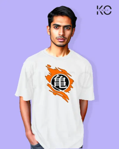 Image of Anime inspired design Drop-shoulder t-shirt | Dragon Ball Logo White