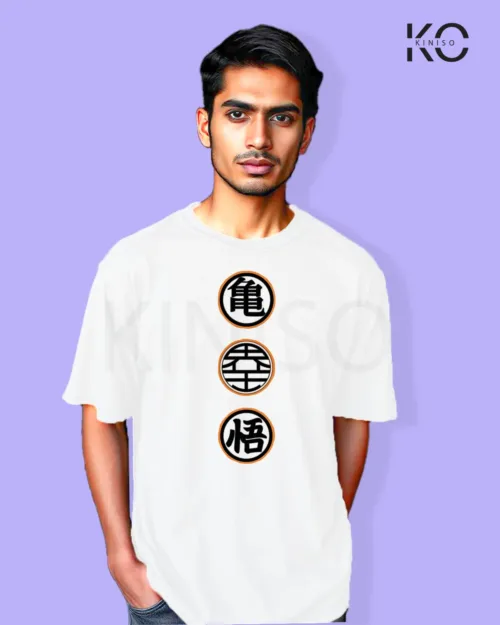 Image of Anime inspired design Drop-shoulder t-shirt | Dragon Ball Three White