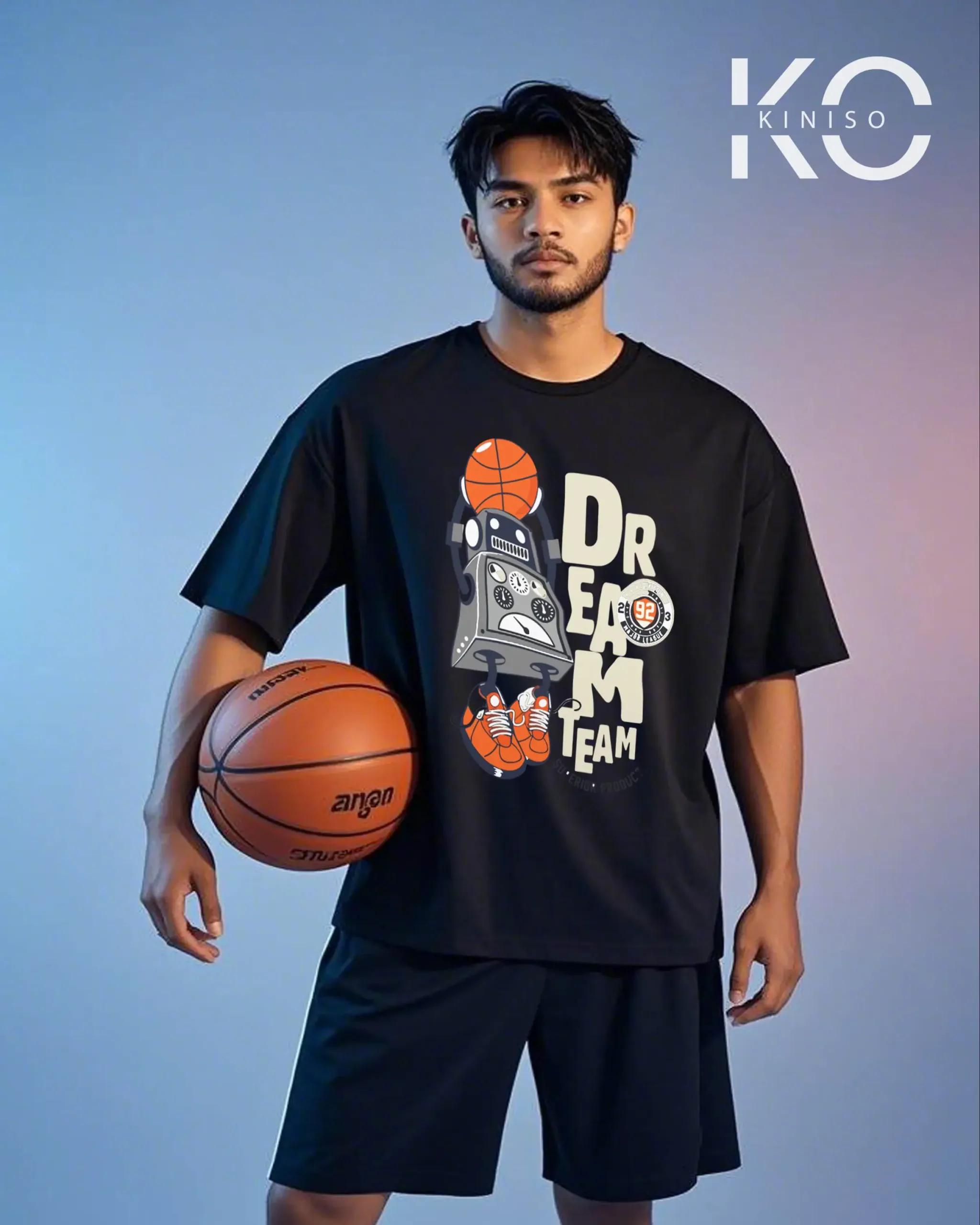 Image of Kiniso Black Color Drop Shoulder NBA Themed T-Shirt with Dream Team Print For Basketball lovers in Bangladesh