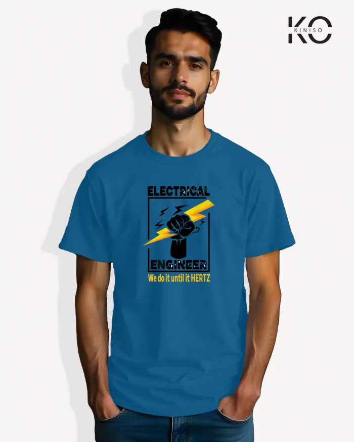 Image of Engineer and tech inspired design half sleeve t-shirt | Electrical Engineer Blue