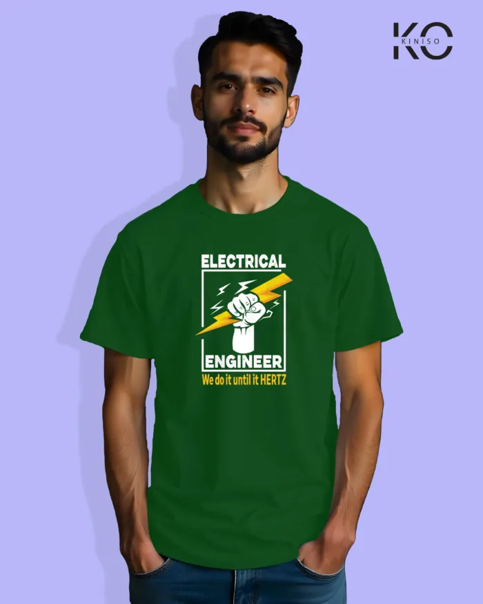 Image of Engineer and tech inspired design half sleeve t-shirt | Electrical Engineer Bottle Green